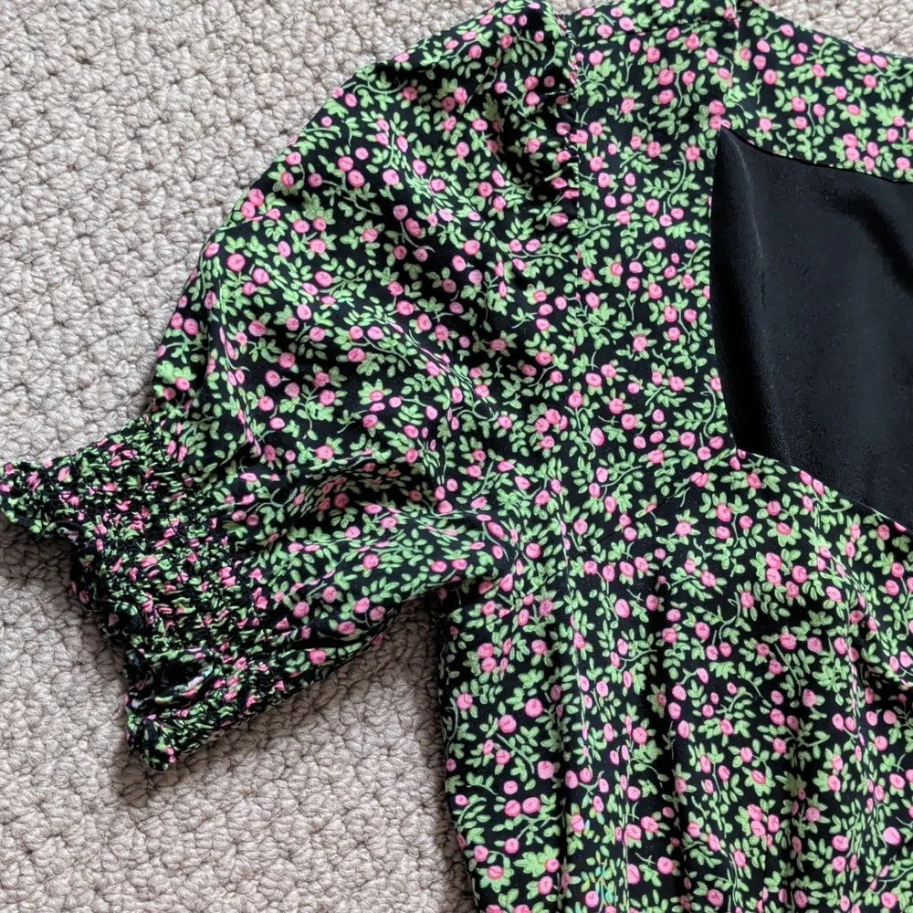 J Crew Sweetheart Neckline Floral Smocked Sleeve Midi Dress 12 - Picture 13 of 14